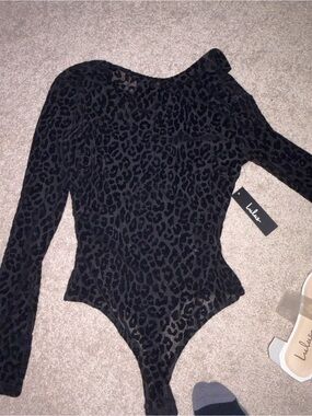 Lulu's Black Leopard Print One-Shoulder Mesh Bodysuit